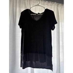 Cynthia Rowley Gray V-Neck Short Sleeve Layered Hem T-Shirt Top Medium